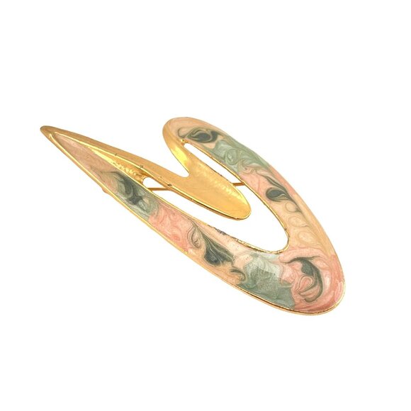 Futuristic Matte Goldtone Abstract Boomerang Shaped Modernist Unsigned Gold Tone - Picture 2 of 6